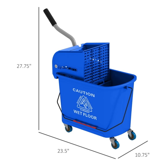 (Huayusheng)--Compact Mop Bucket with Wringer, Mop Bucket on Wheels for Floor Cleaning, 21 Quart, Separate Dirty and Clean Water, Blue**--（ e][/.）