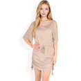 thumbnail image 2 of Women's Off-Shoulder Batwing Sleeve Drawstring Ruched Mini Dress- Beige,Small, 2 of 7