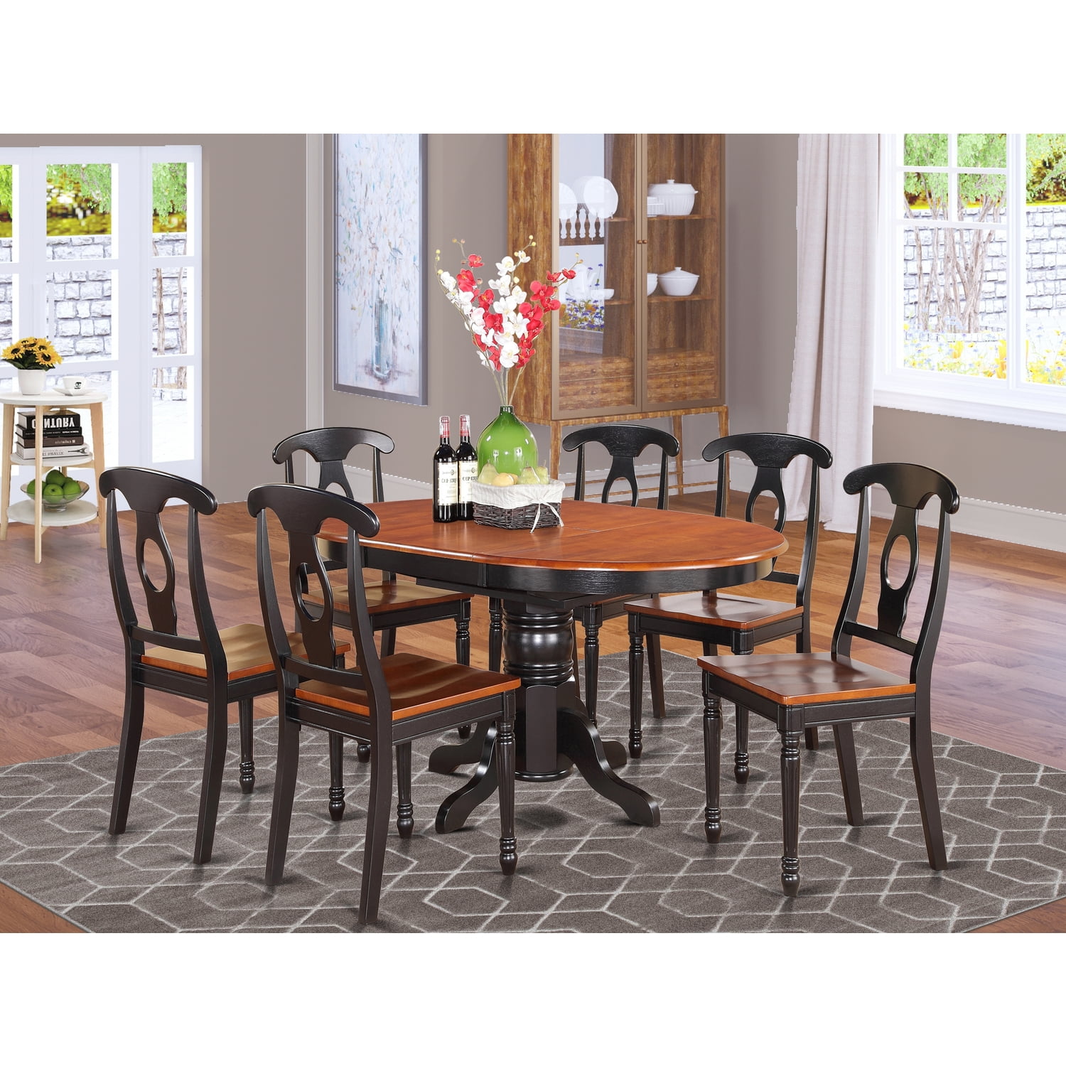 East West Furniture 5Piece Dining Table SetFinishBlack & Cherry