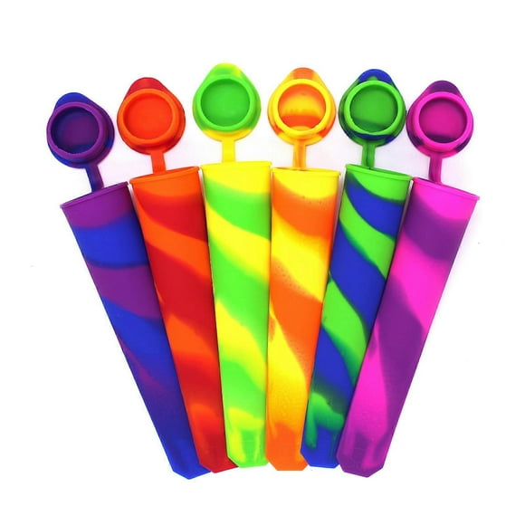 6PCS Silicone Ice Pop Molds Attached Lid Multi Colored Ice Popsicle Molds for Popsicle Yogurt Sticks