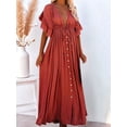 thumbnail image 6 of Women'S Casual Summer Beach Dress Ruffle Maxi Dress Button Down Boho Dress Long Tunic Orange Red One size, 6 of 8