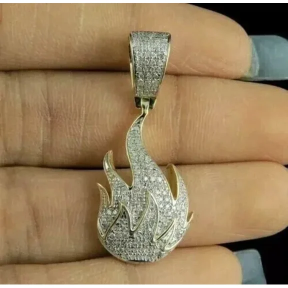 2Ct Round Cut Simulated Diamond Men's Charm Pendant 14K Yellow Gold Plated 925 Sterling Silver