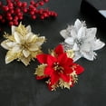 thumbnail image 4 of Visland 13cm / 5in Artificial Gold Red Poinsettia Flowers Decorations with Clips and Stems Glitter Christmas Tree Ornaments for Xmas Wedding Party Wreath DIY, 4 of 4