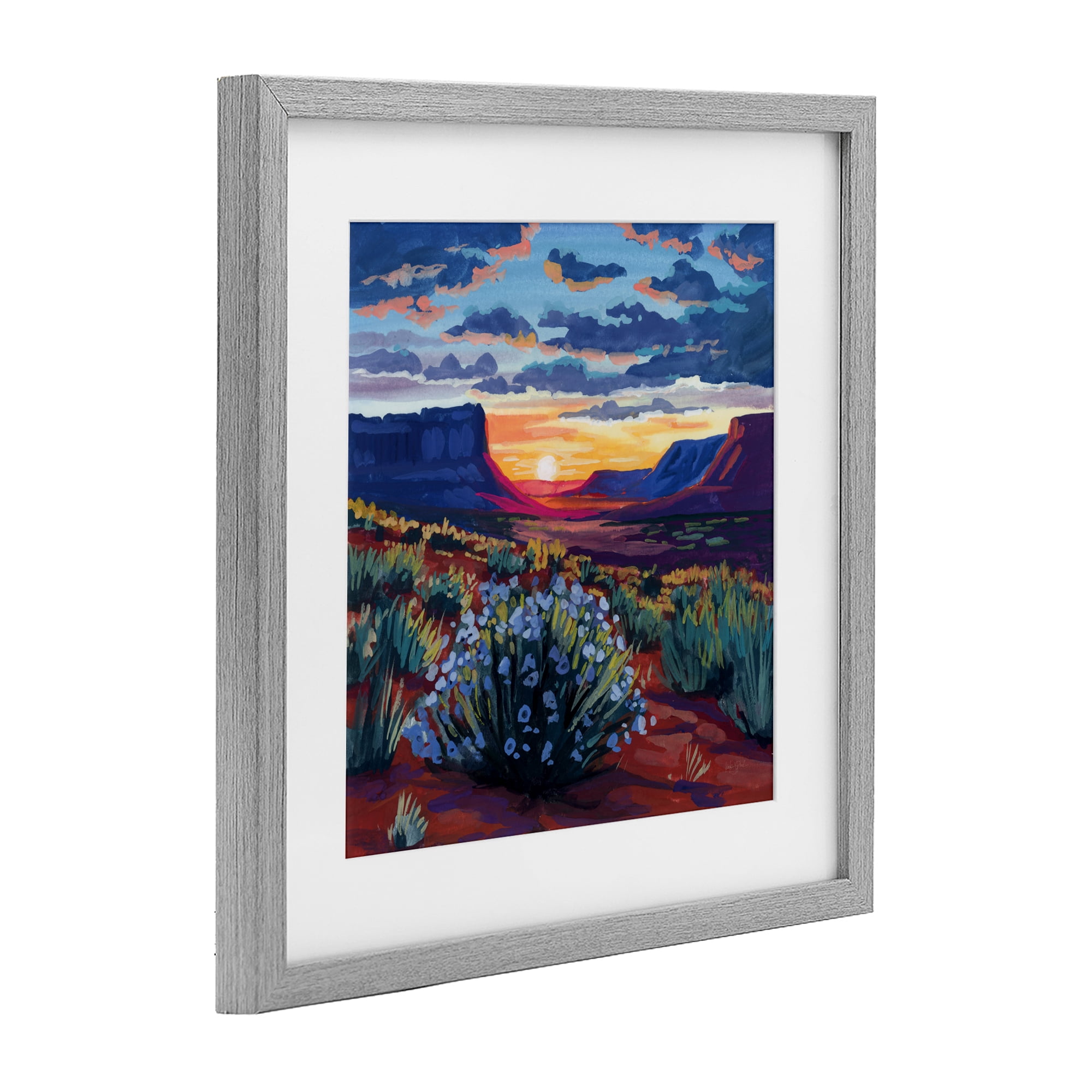 Stupell Industries Desert Sunset on Blooming Bush Gray Framed Print Under Glass, design by Kate Jarvik Birch