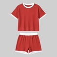 thumbnail image 6 of Womens Ribbed Knit Two-Piece Set Casual Short Sleeve T Shirt And Shorts Matching Outfit With Contrast, 6 of 7
