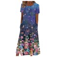 thumbnail image 2 of ICHUANYI Clearance Women's Summer Casual Floral Print Short Sleeved Round Neck Dress(Blue, M) ICHUANYI WER2023080903420, 2 of 5
