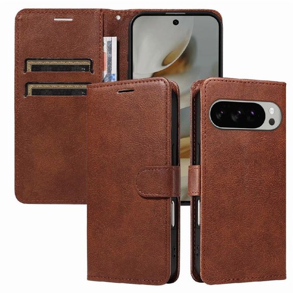 Wallet Case for Google Pixel 10 Pro XL 5G Flip Cover with Card Slots, Magnetic Stand & Strap Brown