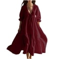 thumbnail image 3 of Sentmoon Robes en Lin pour Femmes 2026 Ravissante Robe Maxi d'Été à Col en V Extensible Coupe Régulière Essentiels de Vacances pour Femmes pour Voyage et Vacances Bourgogne P, 3 of 7