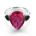 thumbnail image 2 of Gem Stone King 925 Sterling Silver Red Created Ruby and Black Onyx  Ring for Women (10.34 Cttw, Gemstone July Birthstone, Pear Shape 16X12MM, Size 8), 2 of 5