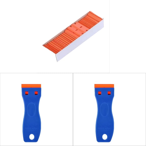 Torch 2Pcs Plastic Razor Blade Scraper, 1.6x3.9 inch Plastic Scraper Tool with 100 Plastic Blades, for Stickers, Decals, Labels, Paint, Glass, Car and Windows, Blue