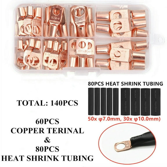 140pcs SC Copper Wire Lugs Battery Cable Ends Terminal Connectors Assortment USA