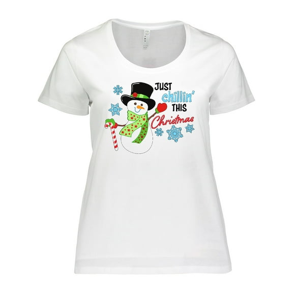 Inktastic Just Chillin' This Christmas Fun Snowman in Top Hat Women's Plus Size T-Shirt