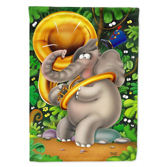 "Caroline's Treasures APH0248GF Elefante tocando la bandera de jardín de tuba, pequeña, multicolor" Caroline's Treasures APH0248GF