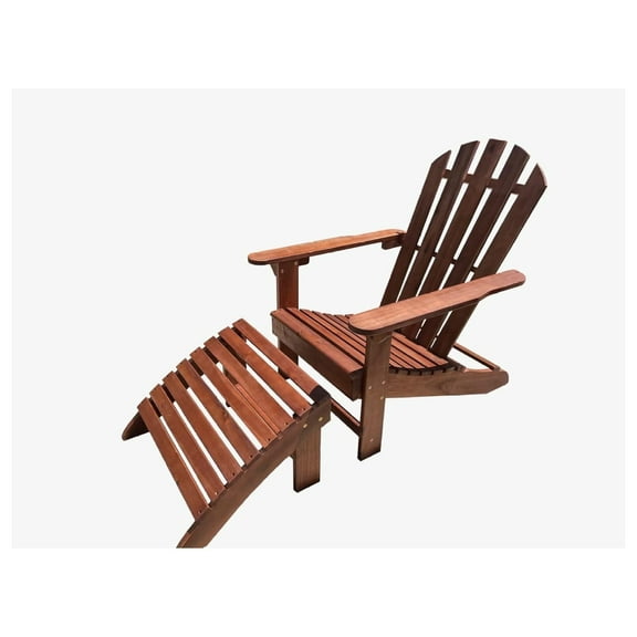 Solid Wood Adirondack Chair with Footstool Ottoman Accent Furniture for Yard,Patio,Garden,Lawn w/Natural Finish