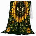 thumbnail image 2 of Sunflower Bee Medallion with Honeycomb Leaves, Cheerful Botanical Art for Bee Lovers, Garden Pollinator Motif Cozy Flannel Blanket, Mother's Day Gift for Sunroom and Reading Nook Home Decor, 2 of 9