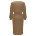 thumbnail image 6 of Fesfesfes Women Dress Fall Solid Causal Round Neck Long Sleeve Vacation Split Dress, 6 of 7