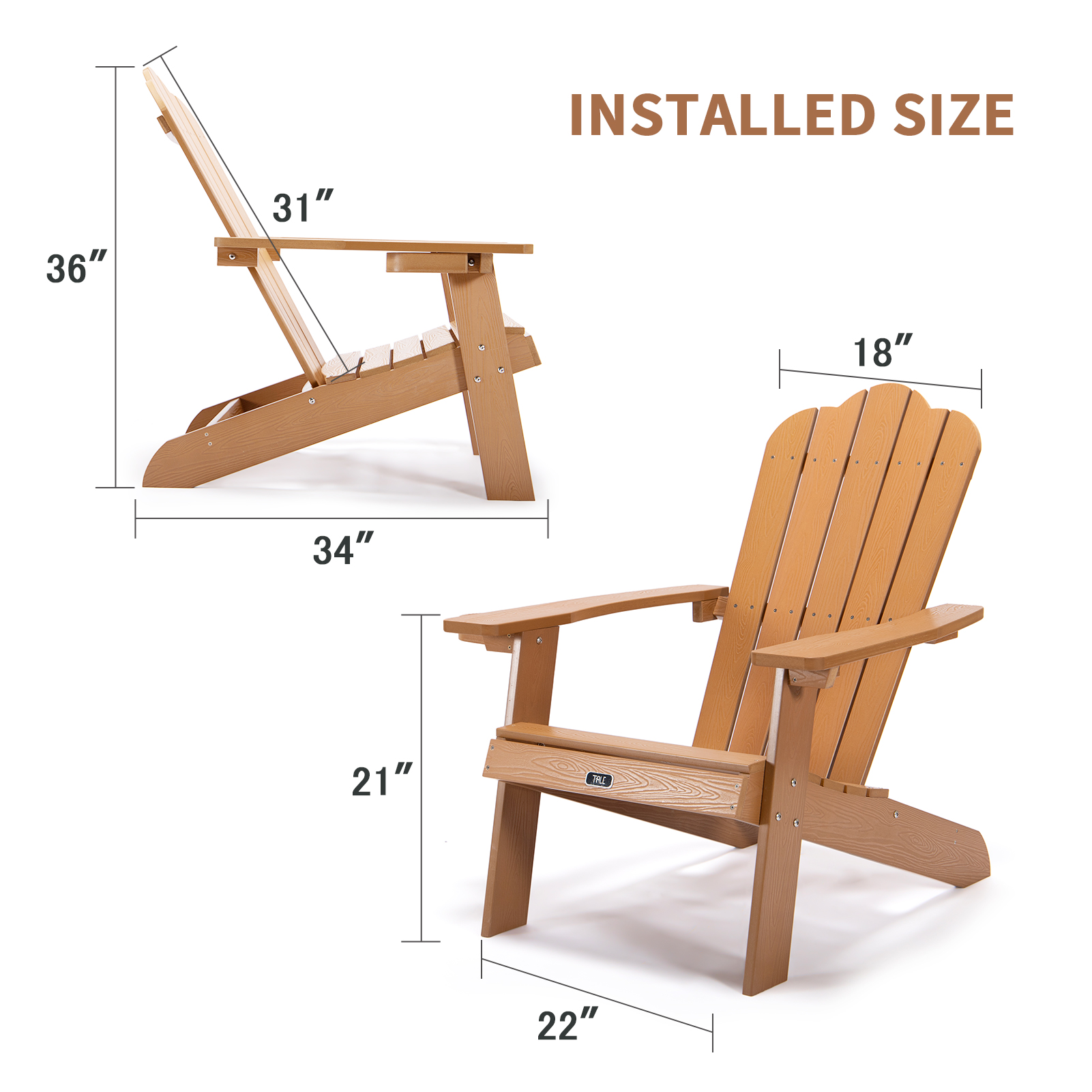 Folding Adirondack Chair, Plastic Wooden Lounge Chairs for Yard, Garden, Patio - image 5 of 7