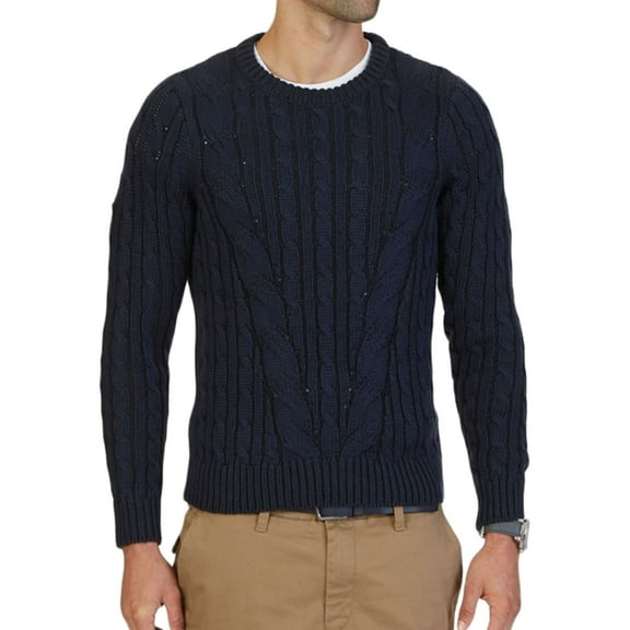 Nautica Mens Cable Knit Pullover Sweater, Blue, Medium