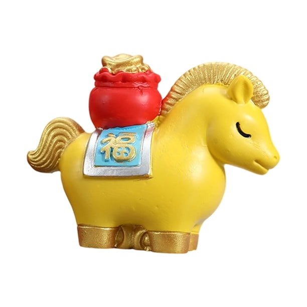 Figura de caballo Decoración de escritorio Adorno de escritorio Estatua de animal pequeño Año 2026 Amarillo