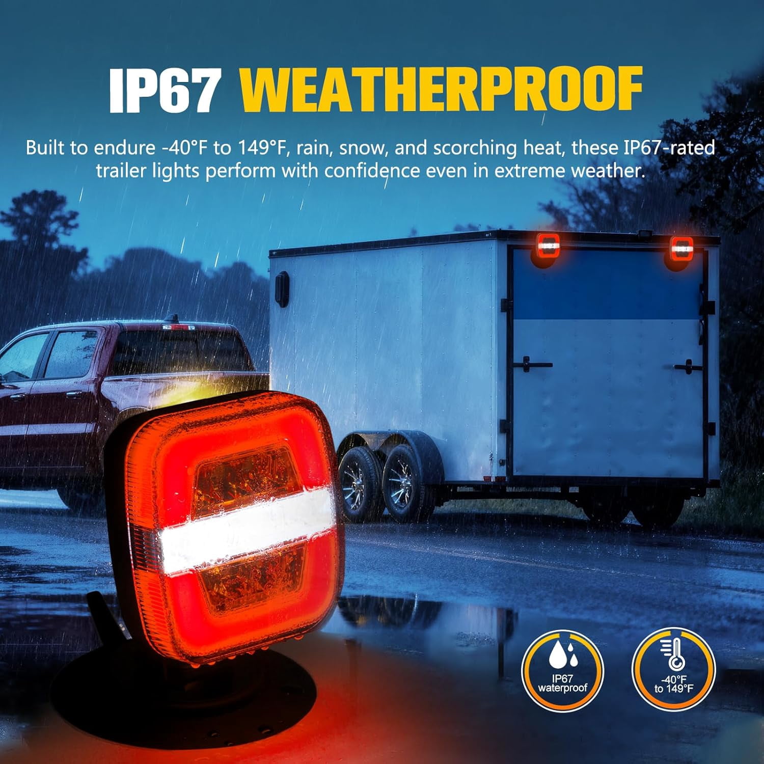 BUNKER INDUST Wireless Trailer Lights Kit, Adjustable Magnetic Towing Lights with Brake Stop Turn Reverse Light for Trucks, Boat, RV, Vehicle, Caravan