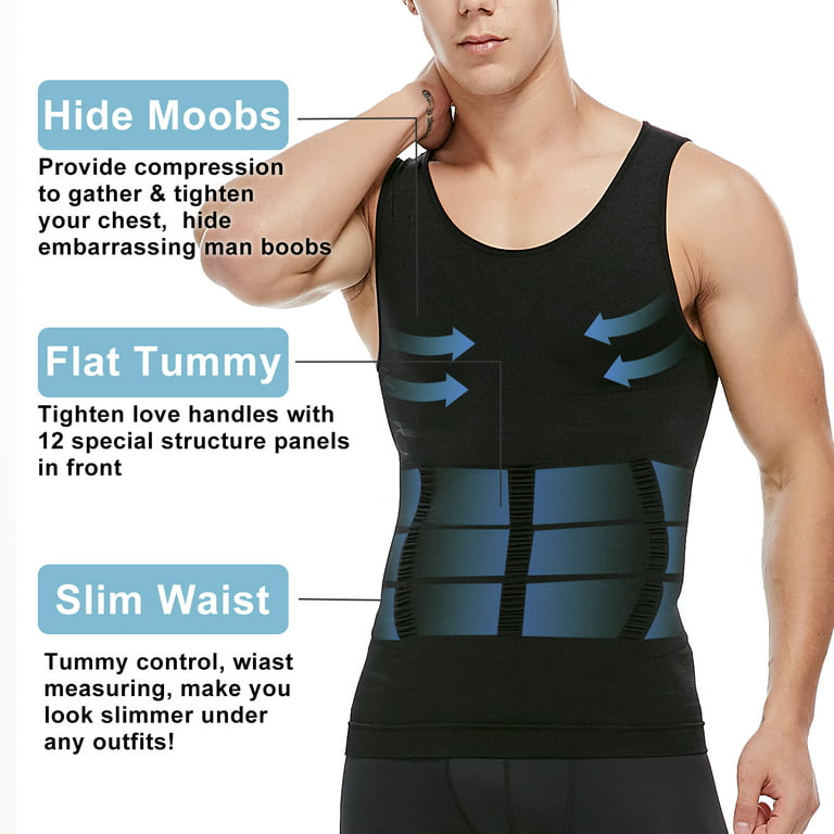 QRIC 2 Pack Men Slimming Body Shaper Vest Chest Compression Shirts