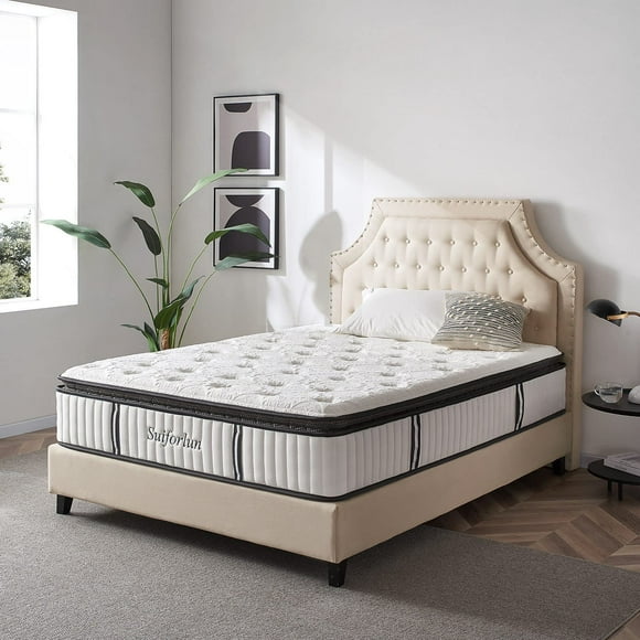 Twin Mattress 12 Inch, Suiforlun Pillow Top Cool Gel Memory Foam Hybrid Mattress with Luxury 7 Layers, 3 Zone Encased Coils Innerspring for Back Pain Relief, Medium Firm, 120 Nights Trial
