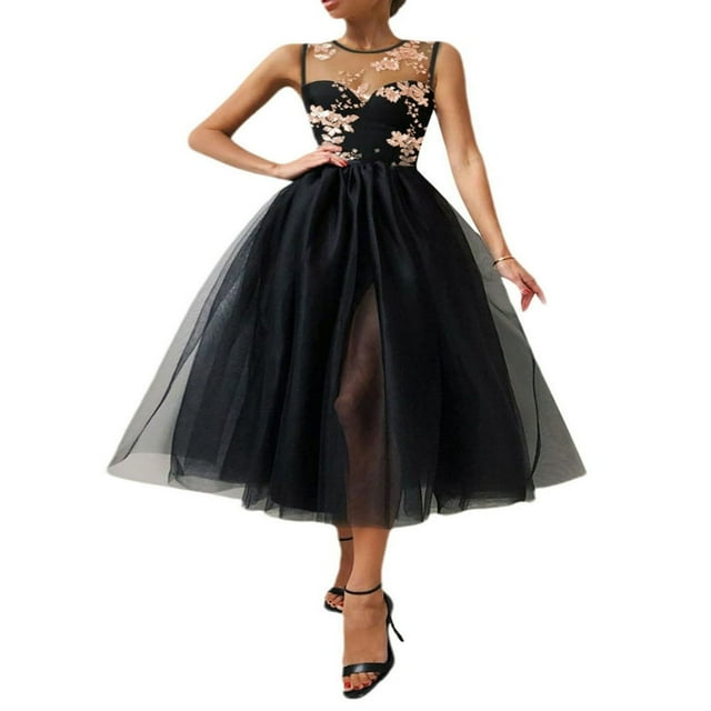 Robe en Tulle Superposée pour Femmes Taille Haute Sexy Cocktail Soirée Maxi Robe