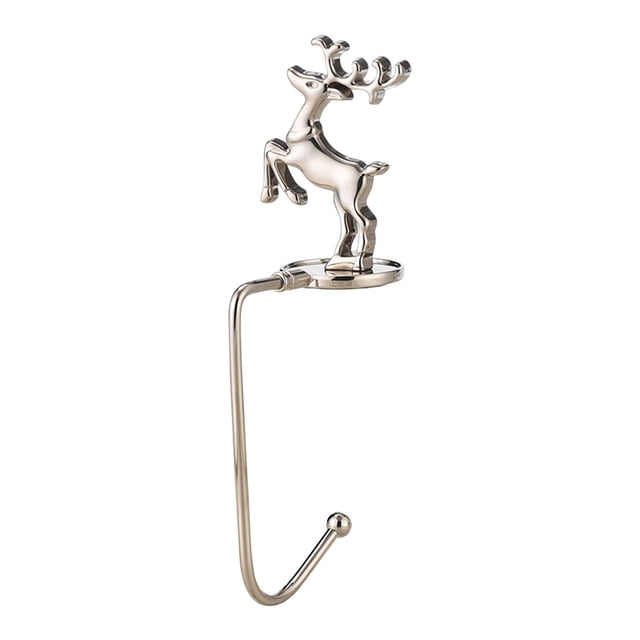 Colgador de medias navideñas de metal, creativo, duradero y elegante, para colgar en la chimenea. Forma Ciervo Plata