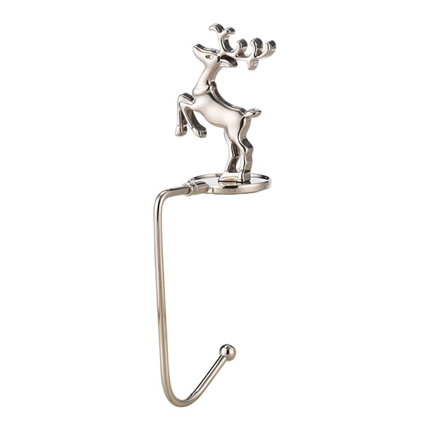 Soporte para medias navideñas, colgador de hierro, gancho creativo y duradero de metal para chimenea Forma Ciervo Plata