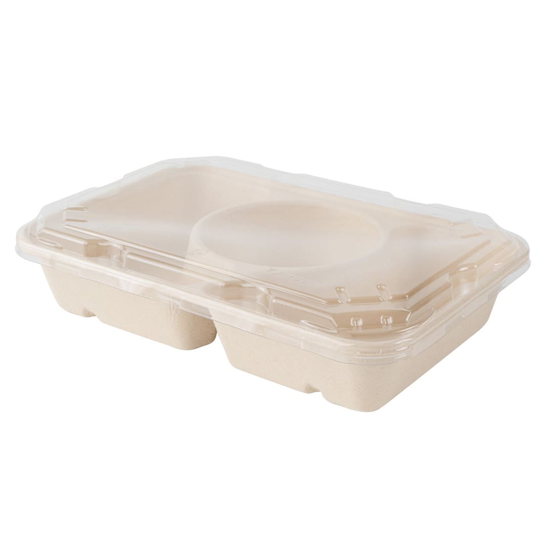 Pulp Tek Rectangle Clear Plastic Flat Lid - Fits Bagasse Catering Container  - 100 count box