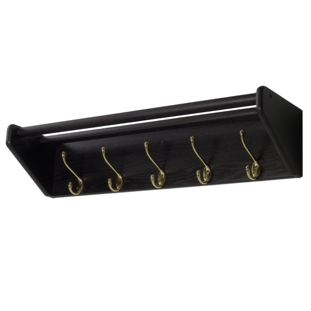 Estante de 5 ganchos para mazo de madera, ganchos de latón, negro Wooden Mallet 32HCRBK