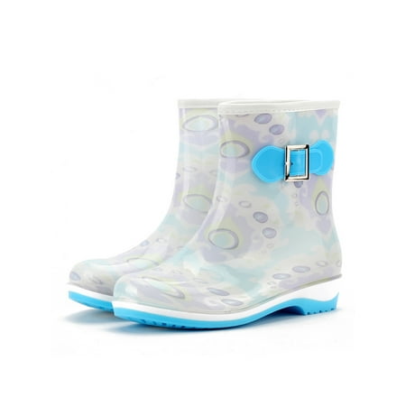 

UKAP Womens Working Rain Boots Slip On Solid Colors Mid Height Wellies Non Slip Garden Shoes