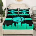 thumbnail image 2 of Teen Basketball Bed Sheets Sport Fitted Sheet Full Size, Teal Black Sheets Gaming Gamer Bedding 3pcs, 2 of 5