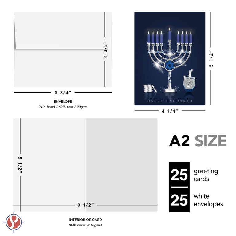 Happy Hanukkah Greeting Cards, Blue Menorah Design, 25 Pack photo 6
