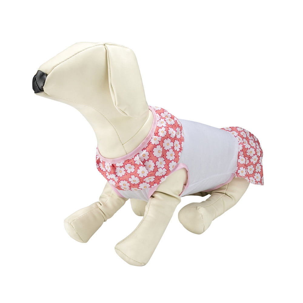 CUECUEPET White / Pink Dress [White Daisy Pattern] with Red Bow for Female / Girl Dogs and Puppies [Multiple Sizes Available]