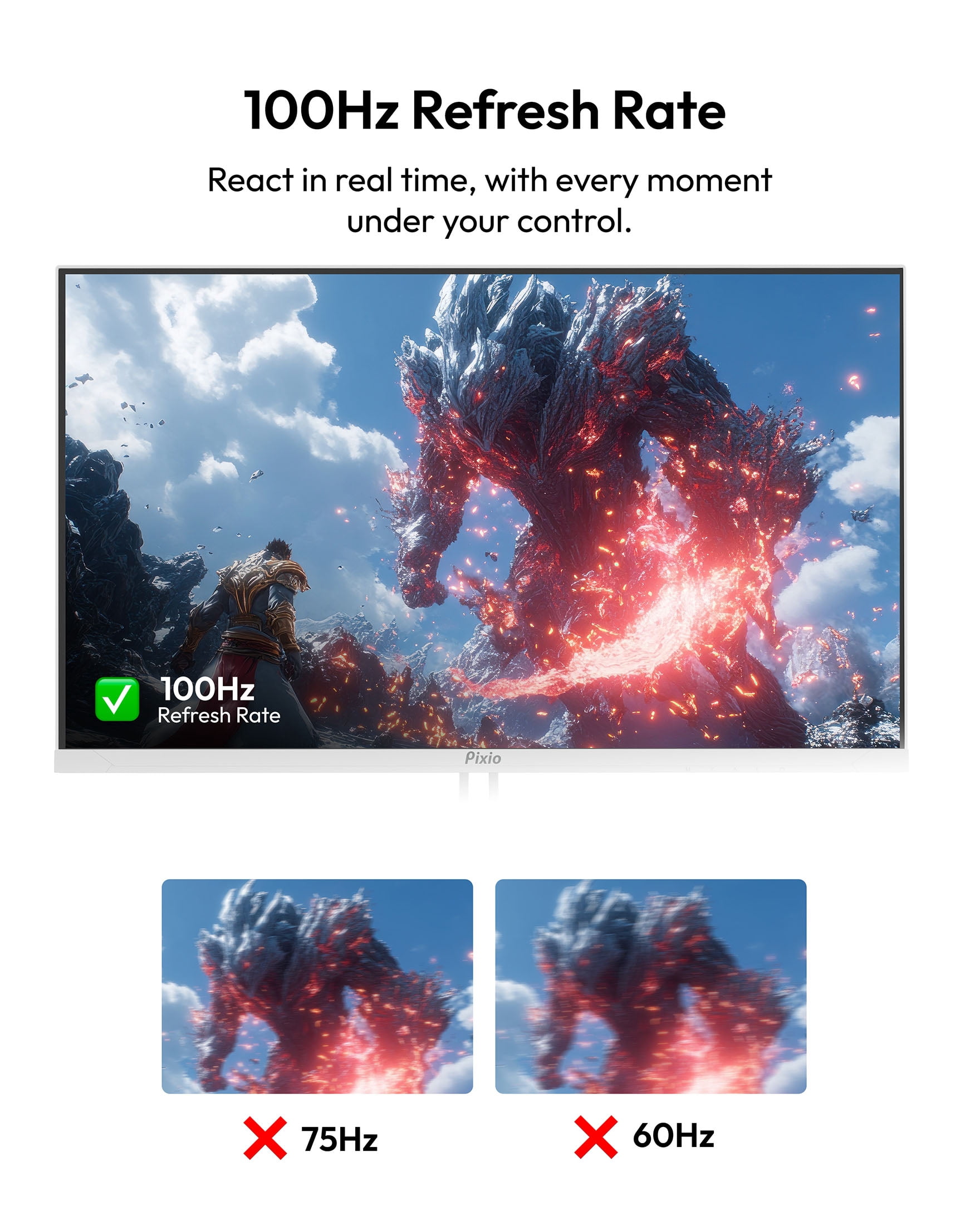 Pixio PX275 Wave White 27 inch 100Hz Refresh Rate QHD 1440p Resolution IPS Panel 1ms MPRT Response Time Gaming Monitor with Adaptive Sync