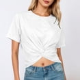 thumbnail image 2 of XIAOCHA Women's Twist Front Crop Tees Short Sleeve Crew Neck Pullover Top Casual Summer Tops, 2 of 5
