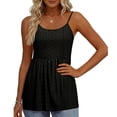 thumbnail image 1 of Craaazy Womens Solid Color Spaghetti Strap Tank Tops Casual Summer Scoop Neck Blouse with Eyelet Detail Ruffled Hem Trendy Tees for Daily Wear, Summer Beach, 1 of 5