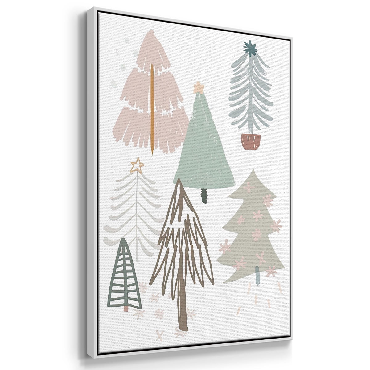 Christmas Tree Sketchbook Collection B - Framed Gallery Wrapped Holiday Canvas - 27 x 41 - White Frame