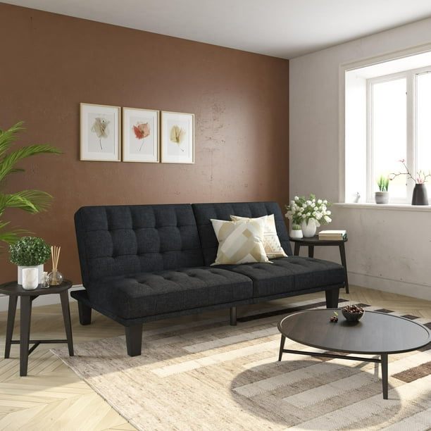 DHP Dexter Futon & Lounger, Convertible Sofa Bed & Couch, Navy Blue