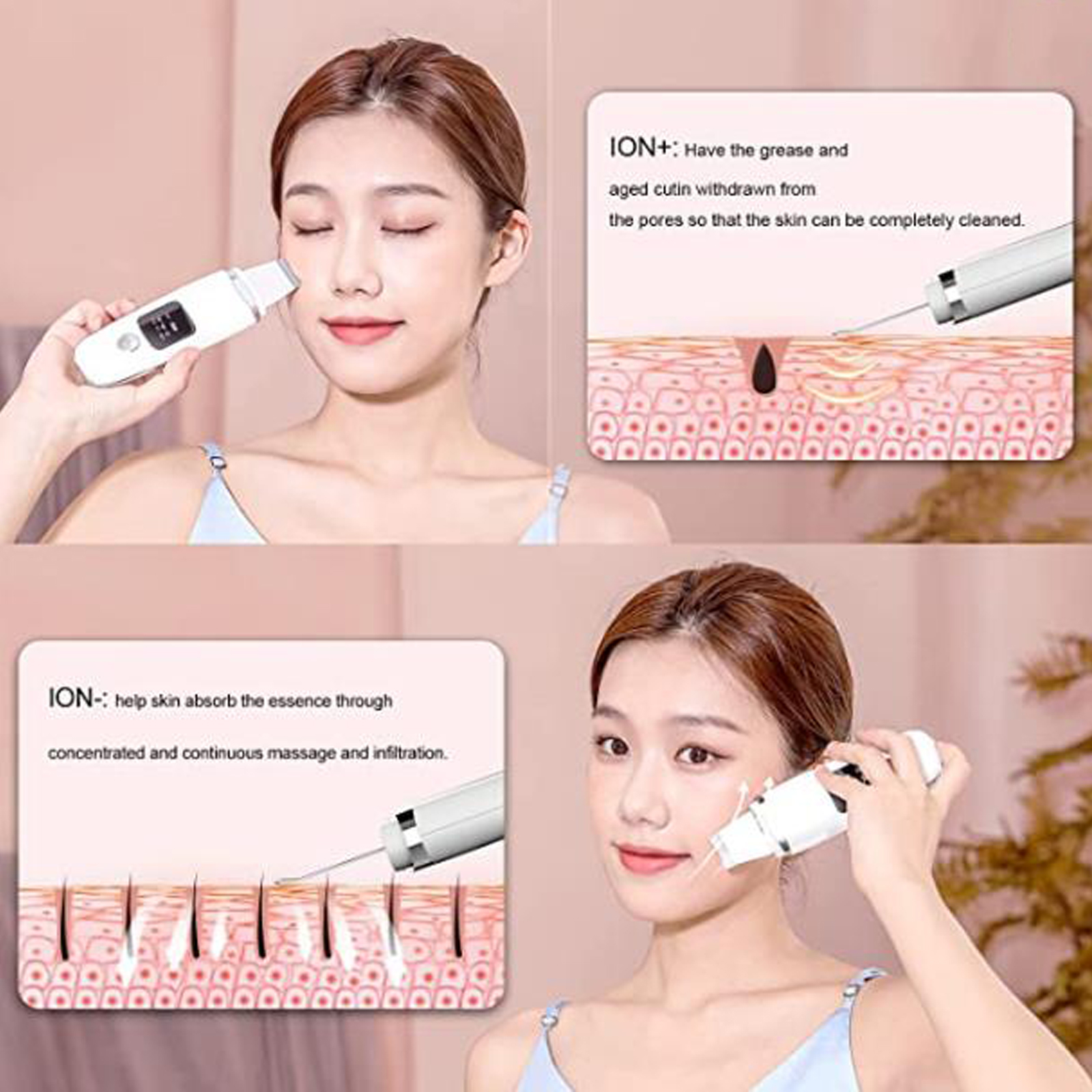 Facial Skin Cleaner - Pore Cleaner Blackhead Remover with 4 modes, deep cleansing and skin repair, beauty enhancement tools
