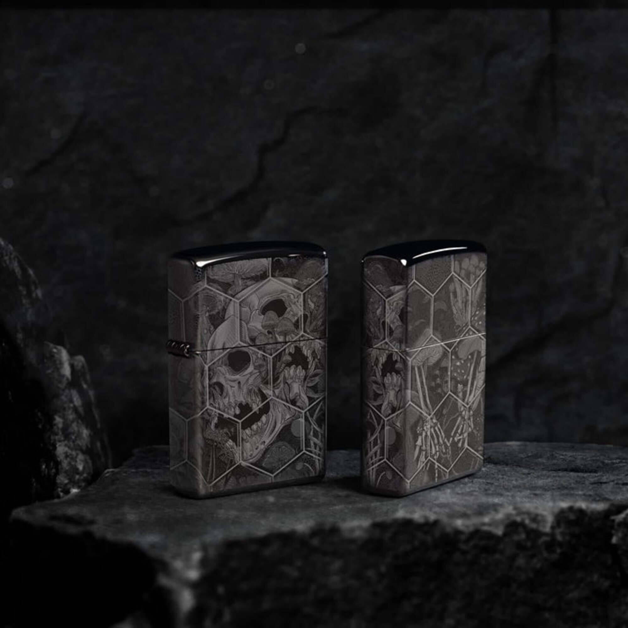 Zippo 46425 Mushroom Skulls Design High Polish Black Lighter
