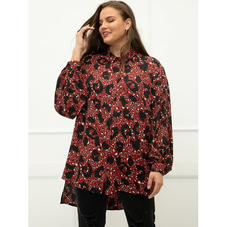 ELOQUII Elements Plus Size Cheetah Print Tunic Top with Poet Sleeves