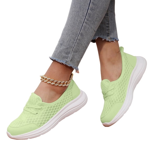 Women's Soft Sole Non Slip Running Shoes Lace Up Lightweight Sneakers Casual Breathable Slip On Athletic Tennis Shoes Green Size 7