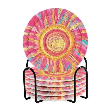 

6-Pack Polyester Coil Coasters with Holder - Heat-Resistant (140℃) Non-Slip & Durable，Colorful Sun