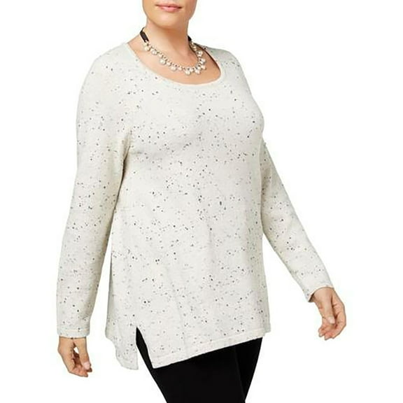 Charter Club Plus Size Metallic Sweater Tun Wheat Lurex Combo 0X Womens