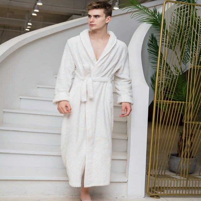 Bata de baño de otoño e invierno, camisón alargado y grueso para mujer, pijama de franela para hombre, bata de baño de terciopelo cálida para el hogar