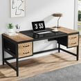 thumbnail image 6 of Tribesigns 63 inch Executive Desk, Farmhouse Computer Desk with 4 Drawers for Home Office, Light Brown & Black, 6 of 6