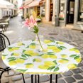 thumbnail image 6 of Yellow Lemon Round Tablecloth for 55-60 Inch Tables, Fitted Table Cover with Elastic Edge, Summer Watercolor Fruits Leaf Waterproof Outdoor Table Cloth Protector for Patio Garden Dinner Picnic, 6 of 9