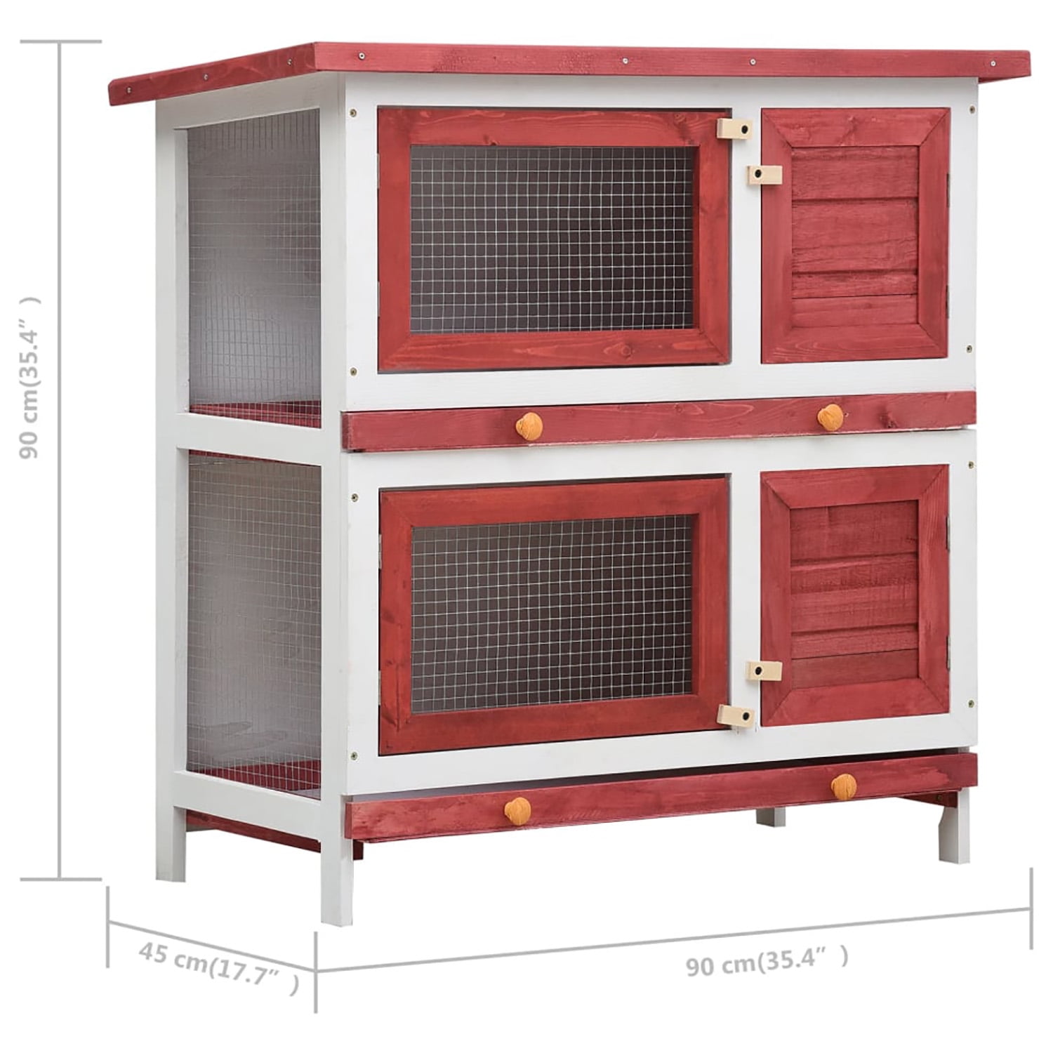Pefilos 35.4" Wooden Rabbit Hutch, 2 Story Large Bunny Cage 4 Doors Coop for Indoor or Outdoor, Small Animal Pet Cage, Red Pefilos 35.4" Wooden Rabbit Hutch, 2 Story Large Bunny Cage 4 Doors Coop for Indoor or Outdoor, Small Animal Pet Cage, Red